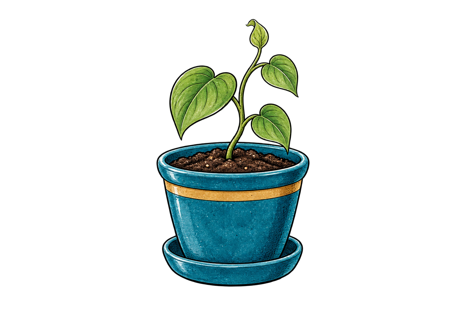 A young heart-leaved plant in a teal pot, ready to nurture