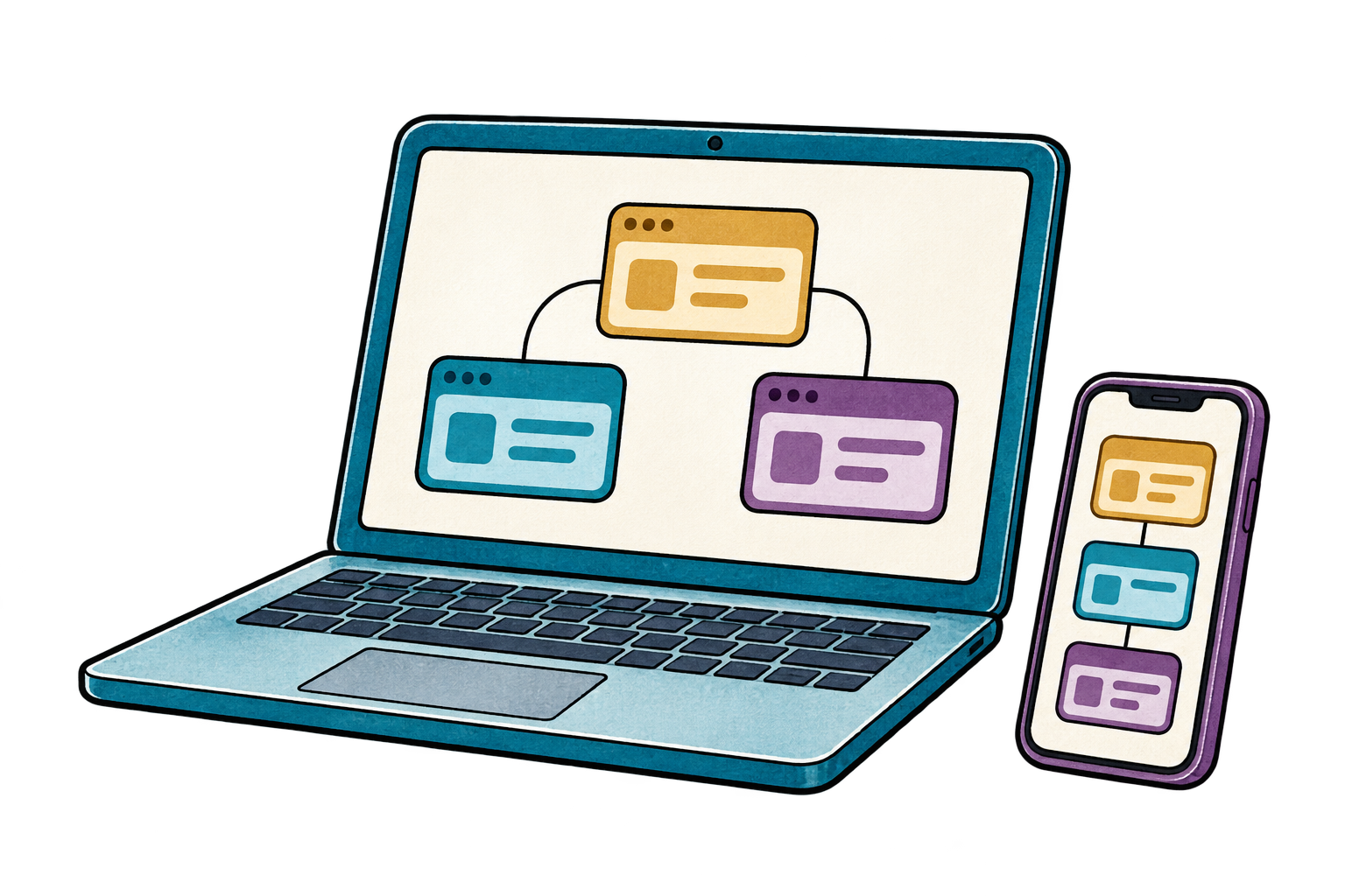 A laptop and phone with connected tools and systems
